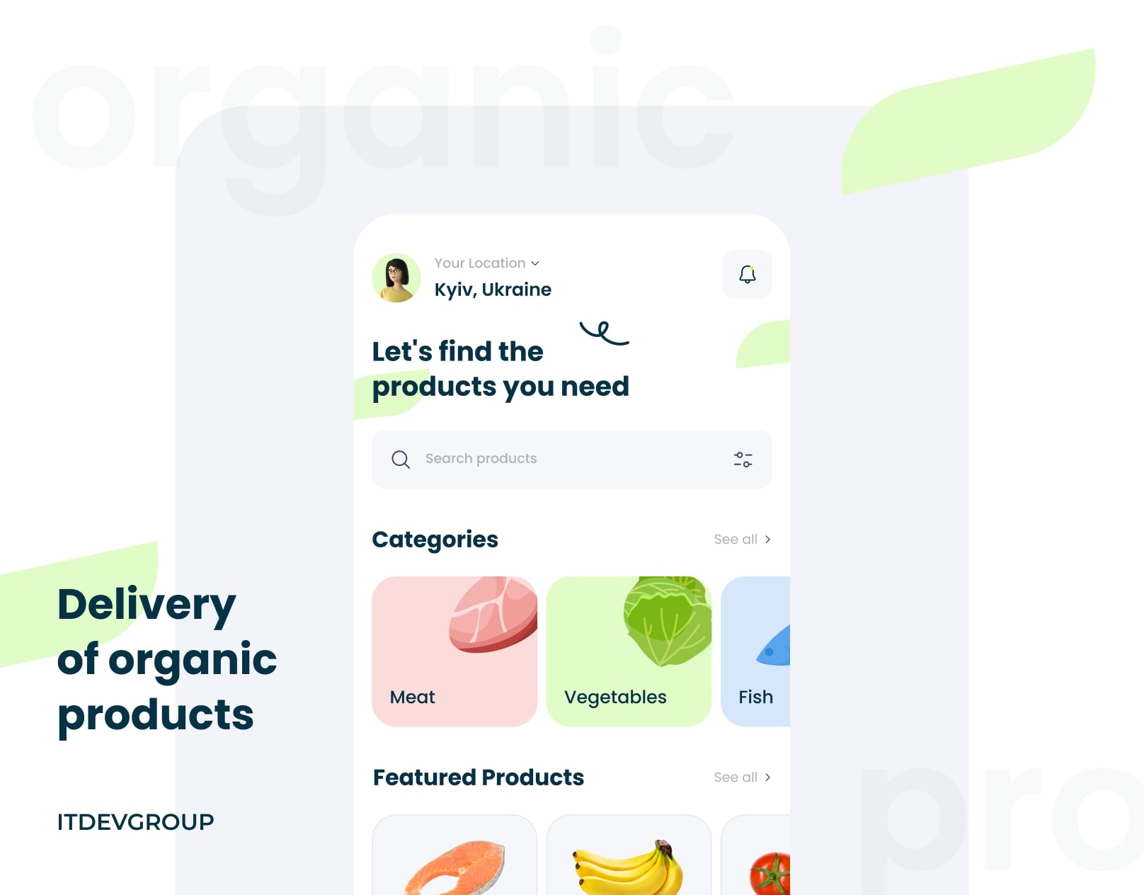 Mobile app - Delivery of organic products